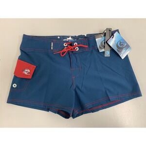 Bermuda Wave Life Guard Swim Island Surf Shorts Sz L Beach Pool Water Polo Navy